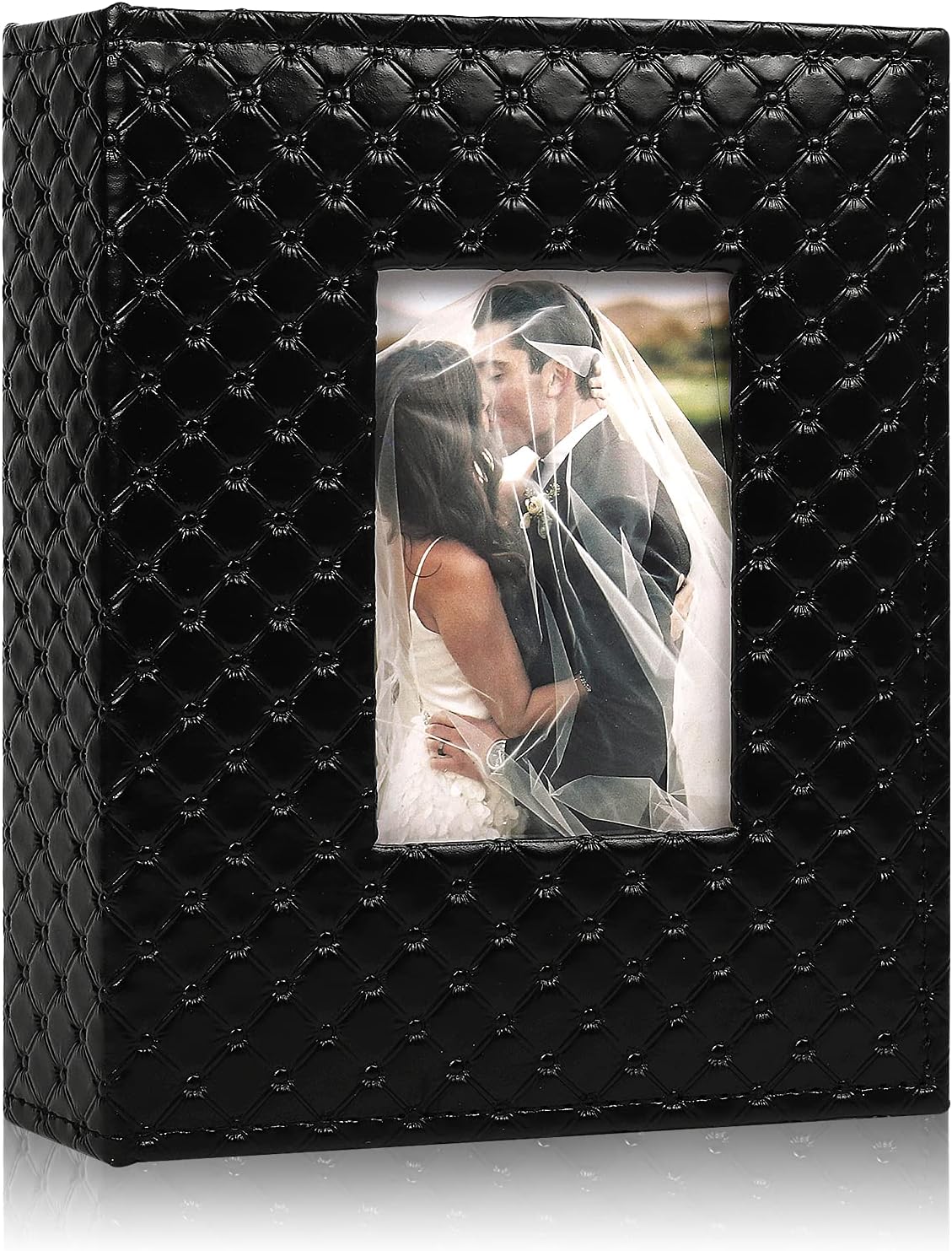 RECUTMS 4x6 Photo Album Can Hold 200 Photos Black Inner Page Button Grainy Leather Pocket Album Small Commemorative Photo Book 4x6 Valentine’S Day Gift Wedding Birthday Small Photo Albums (Black)