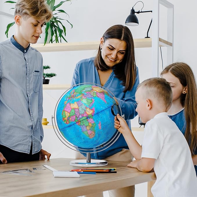 13" Illuminated Globes, 720° Spinning Globe with Touch Switch & Light Up Without Charging & 3 LED Lighting Modes for Classroom Education & Bedroom Decor, Inspire Geography Interest