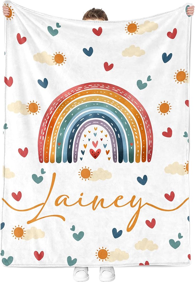 Custom Baby Blankets for Boys, Customized Baby Boy Gifts with Name, Personalized Baby Blankets, Soft Plush Fleece (Rainbow TM53)