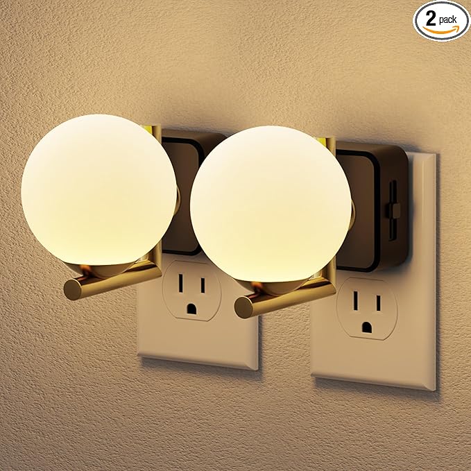 JandCase LED Night Light, 3000K Warm Night Lights Plug into Wall [2 Pack], 0-100LM Dimmable Night Lights with Dusk to Dawn Light Sensor, 180° Rotatable Plug in Nightlights for Bathroom Bedroom