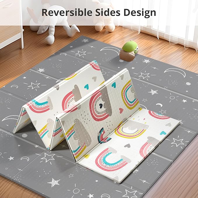79x71 Extra Large Baby Play Mat for Floor, Foldable Foam Playmat for Babies 0-12 Months & Kids, Non-Toxic Waterproof Baby Mat for Floor, Thick Playpen Mat for Tummy Time Crawling