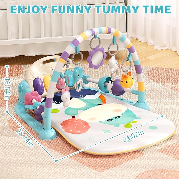 Baby Gym With Kick and Play Piano, Activity Mat for Tummy Time With 5 Infant Learning Sensory, Music and Lights for Newborn Boy or Girl (Green)