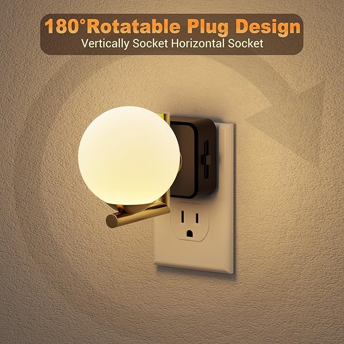 JandCase LED Night Light, 3000K Warm Night Lights Plug into Wall [2 Pack], 0-100LM Dimmable Night Lights with Dusk to Dawn Light Sensor, 180° Rotatable Plug in Nightlights for Bathroom Bedroom