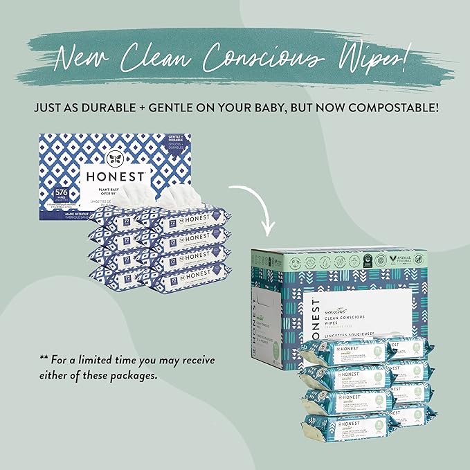 The Honest Company Clean Conscious Multi-Use Wipes | Hypoallergenic + Unscented for Sensitive Skin | Over 99% Water, Compostable, Plant Based, Baby Wipes | Balance Blues, 576 Count