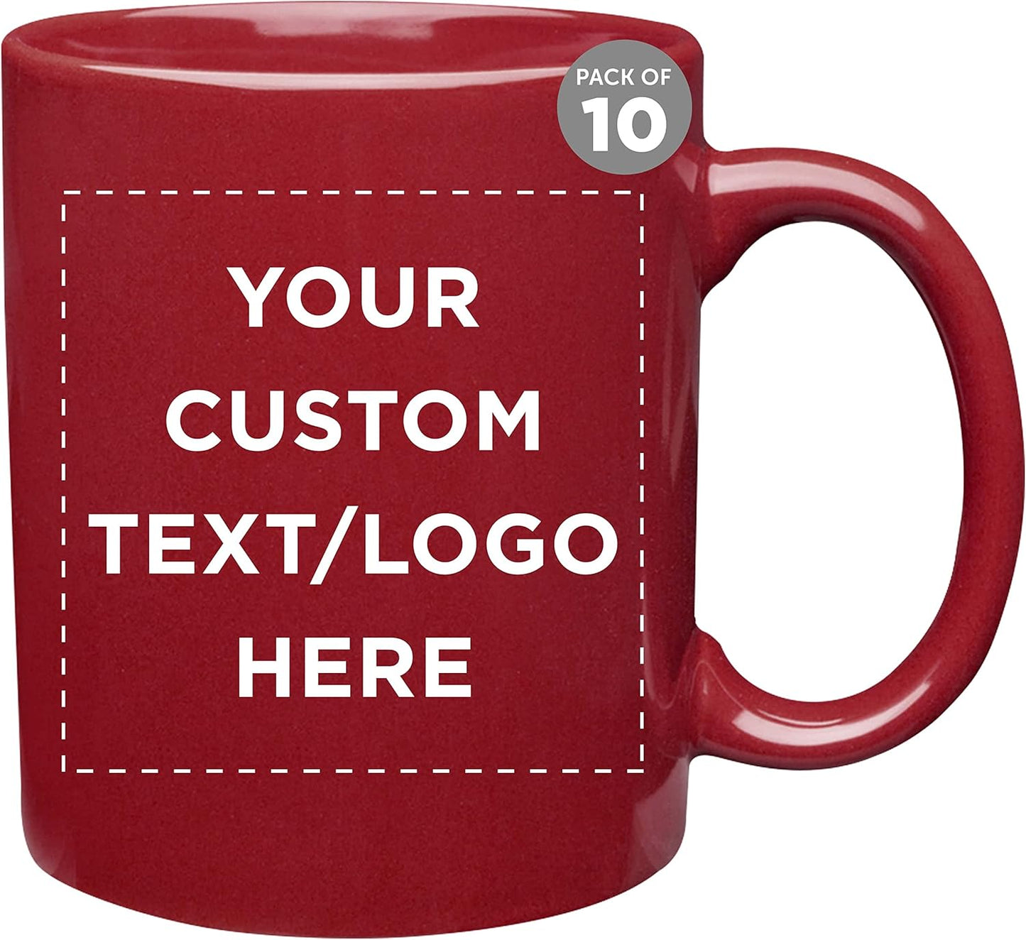 DISCOUNT PROMOS Ceramic Coffee Mugs 11 oz. Set of 10, Bulk Pack - Coffee cup set, Iced coffee cup, Gaming mug - Red