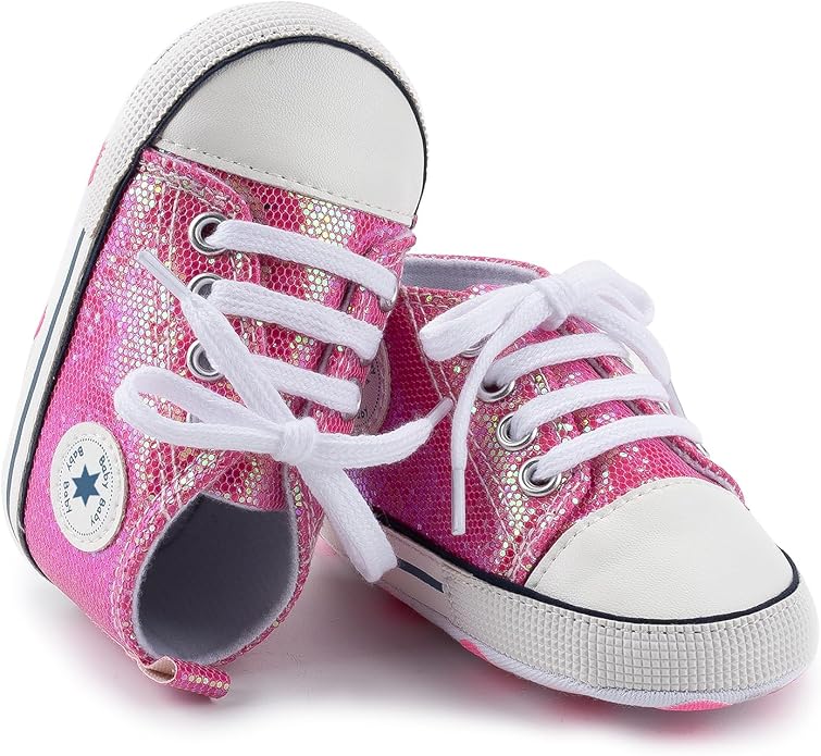 Meckior Baby Girls Boys Canvas Sneakers Soft Sole High-Top Ankle Infant First Walkers Crib Shoes