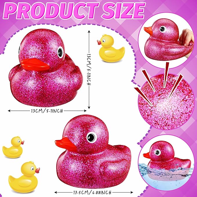 Honoson 6.89 Inch Giant Glitter Rubber Duck Big Glitter Rubber Duck Large Sparkly Duckling Bath Toy with Squeaky Sound for Summer Baby Shower Birthday Party Favor Gift(Purple)