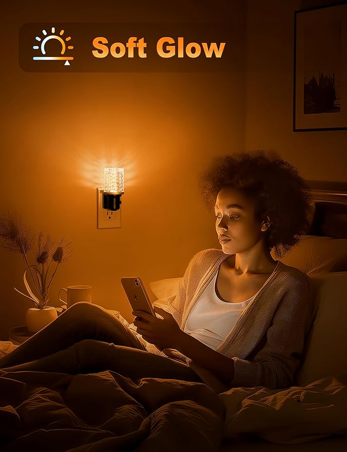 JandCase LED Night Light Amber, Dimmable Night Lights Plug into Wall, Modern Nightlight with Auto On Off Light Sensor, Amber Night Light 0-100LM Brightness for Bathroom Hallway Bedroom Decor