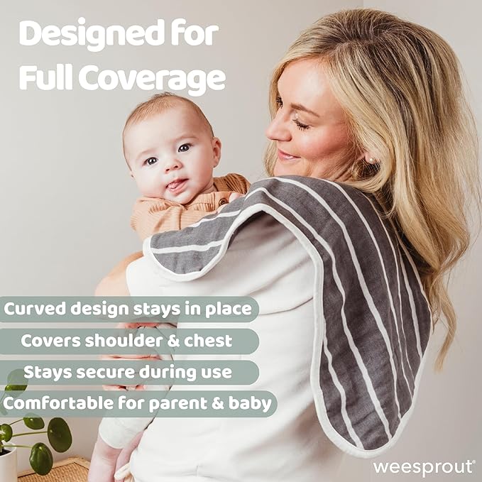 WeeSprout Unisex Organic Towel Cotton Burp Cloths, Set of 4, Four Ultra-Absorbent Layers Keep Clothes Dry, Button Transforms into Baby Bib, Machine Washable & Dryer Safe (White Set, Full)