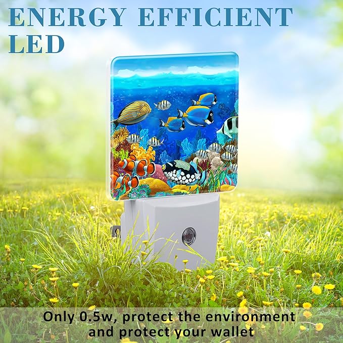 Colorful Seabed Coral Reef Night Light for Kids, LED Night Light Plug into Wall with Dusk to Dawn Sensor for Girls Boys Women Men Room Decor, Hallway, Kitchen, Bathroom, Nursery, Stairs