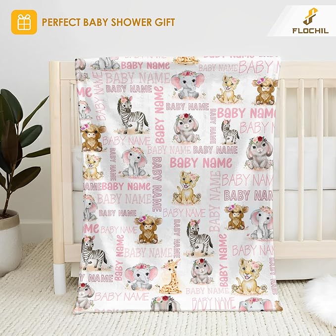 FLOCHIL Personalized Blanket – Custom Name for Girls, Monogram Fleece Gift (30x40)