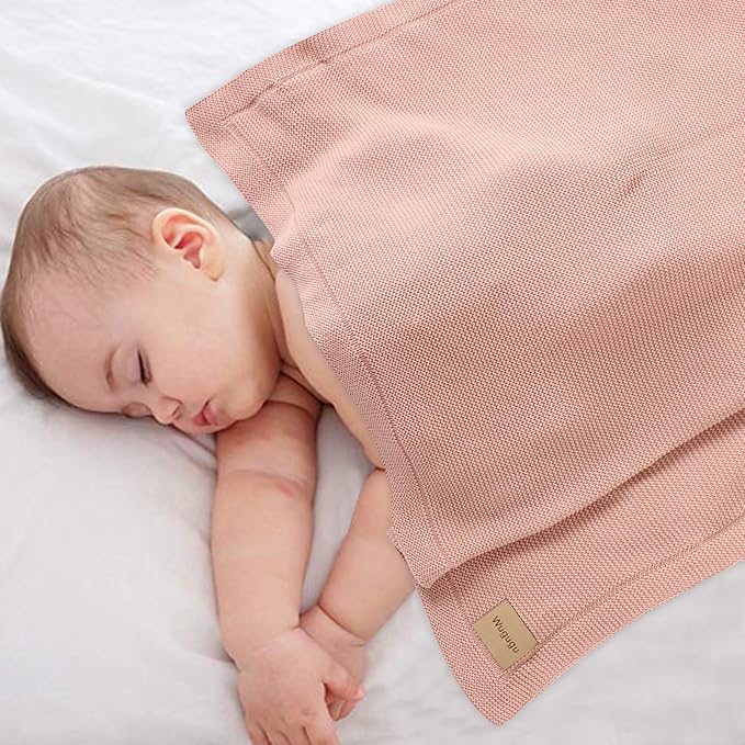 Baby Blanket 30 x 40 Inch Soft Knit for Boys & Girls Cotton Nursery Swaddling Blankets Toddler Knitted Crochet Receiving Crib