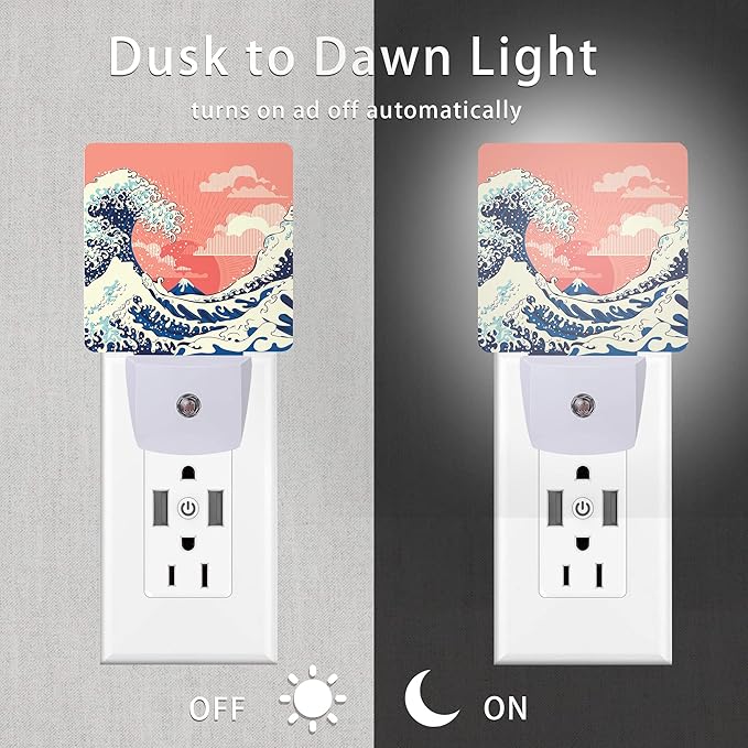 Waves Night Light,Great Waves Plug into Wall Night Lights 0.5W Sleep Friendly for Boys Girls Led Night Light Dusk to Dawn Sensor Nightlight for Stairway/Hallway/Kitchen