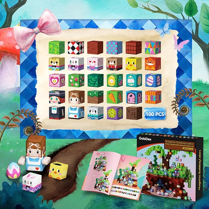 GobiDex 100PCS Magnetic Blocks Building Toys for 3+ Years Old Girls Boys, Game-Based Build MagWonder with Sensory Construction Set, Birthday Gifts for Kids（1inch）