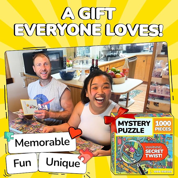 Odd Pieces Jigsaw Puzzles 1000 Pieces with Storytelling Comics, Secret Ending, Puzzle for Mystery Adults & Kids - 19.7'' x 27.6'' Frameable Magic Puzzle Art (AstroGastro)
