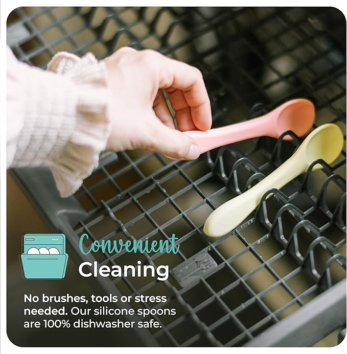 Mason Bottle Silicone Baby Spoons (2-Pack) – BPA-Free Feeding Utensils for Babies 6–12 Months – Puree Spoons with Case, Non-Toxic, Dishwasher Safe (Teal & Grey)