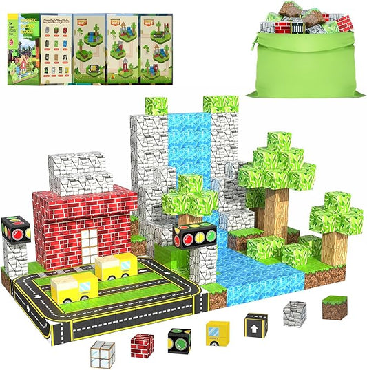 100PCS Magnetic Building Blocks for Kids Ages 4-8, Magnetic Cubes, Magnet STEM Sensory Toys-Tiles Road Track, Magnet World Build Set, Christmas Birthday Gifts Toy for Girls & Boys 3+ Ages