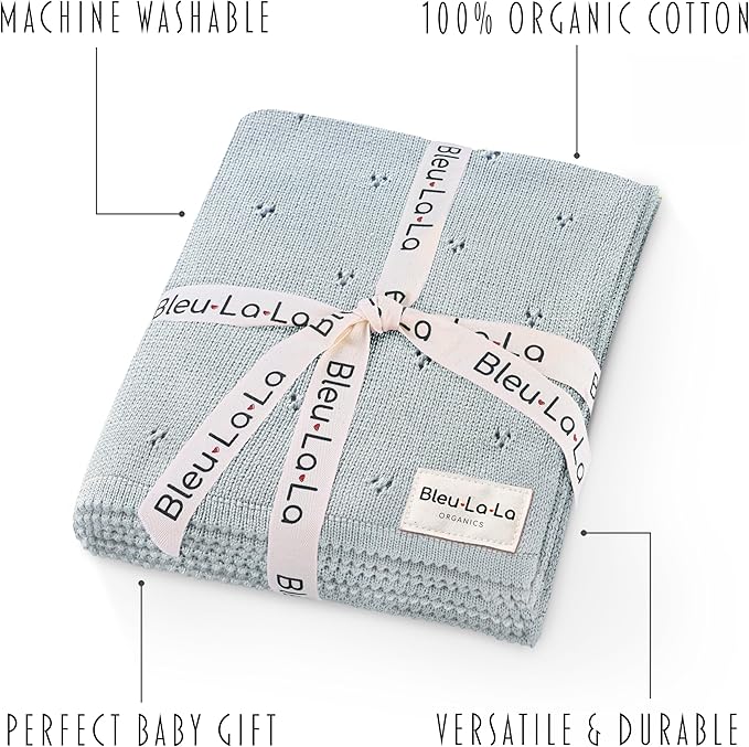 Luxury Organic Cotton Pointelle Baby Blanket (Powder Blue)