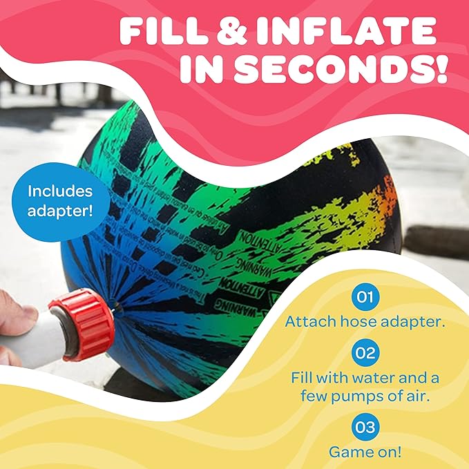 Watermelon Ball JR Durable Fillable Pool Toy for Underwater Games - Football, Basketball & Rugby - Perfect for Water Parties - Fun for Adults & Kids Alike - Ages 6+, 6.5" Multicolor