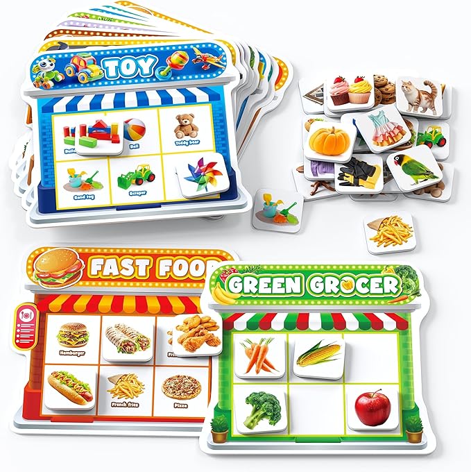Coogam Magnetic Sorting Toys, Montessori Fridge Magnets Matching Game, Food Pets Grocery Furniture Category Recognition, Educational Learning Fine Motor Toy Gift for Toddler Ages 3-8