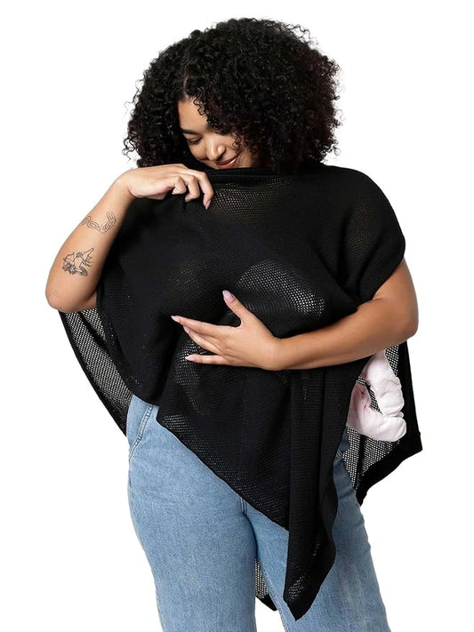 We are Amma | The Cocoon™ - Newborn Essentials Must Haves: Nursing Cover for Breast Feeding Essentials | Nursing Sweater Used as Breastfeeding Cover (Black, Plus Size)