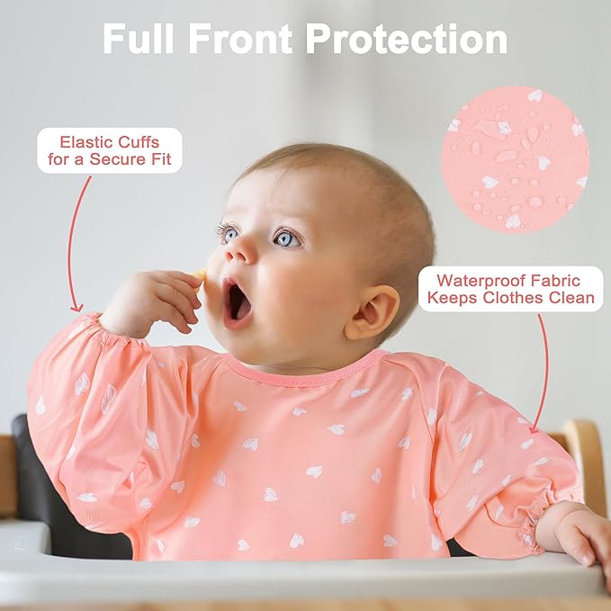 Long Sleeve Baby Bib For Eating Feeding Mess Proof Waterproof Food Smock Bibs With Pocket For Newborn Boy Girl