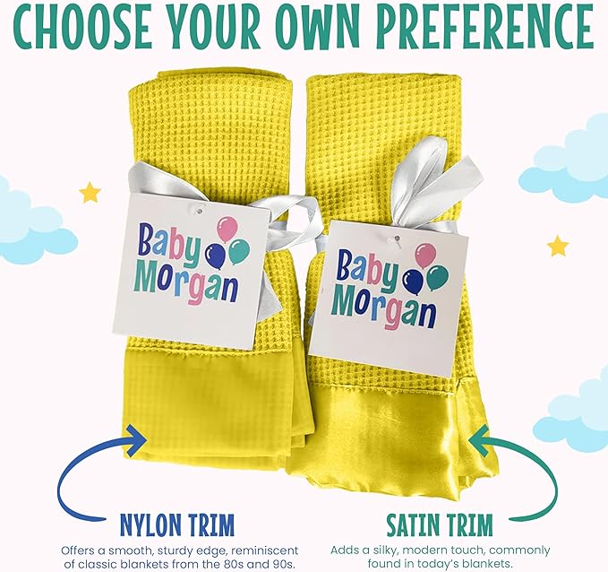 Blankets - Thermal Waffle Warm Baby Blanket for Crib - Soft and Cozy Baby Crib Blanket for Nursery, Stroller, or Naptime Comfort - Ideal Shower Gift - Yellow, Nylon Trim (36" x 50")