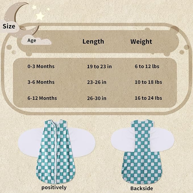 Newborn Sleep Sack Baby Swaddle,3-Way Adjustable Wearable Blanket,100% Rayon Cotton Swaddling Sleeping Bag. (Bohemia&Checkered, 3-6 Months)