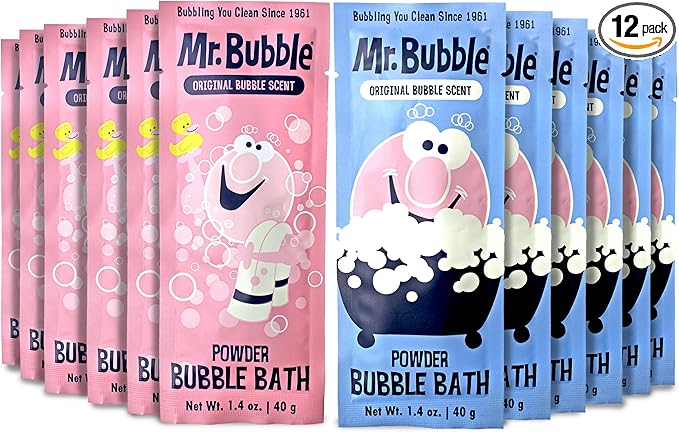 Mr. Bubble Retro Powder Bubble Bath Packet, Original Bubble Gum Scent, 1.4 oz, Pack of 12