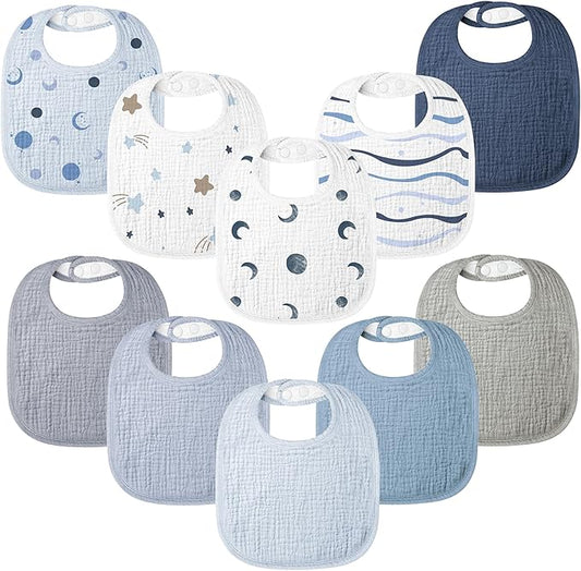 100% Cotton Muslin Baby Bibs 10-Pack Baby Drool Bibs for Unisex Baby Toddlers Infant Newborns Drooling and Teething