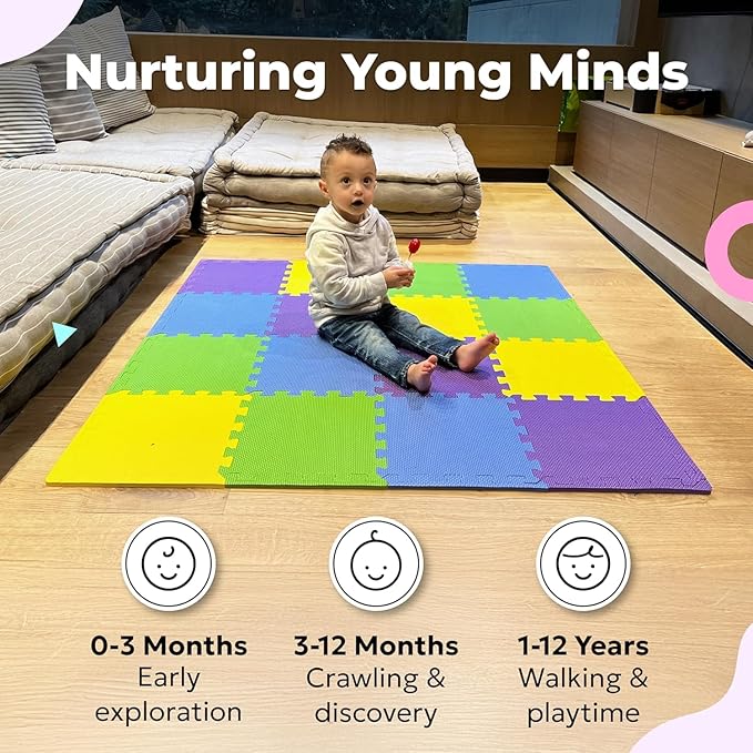 MioTetto Baby Play Mat, Soft Foam Floor Tiles for Kids. Adjustable Interlocking Foam Tiles, Fits with 50x50 Playpen Baby mat for Crawling & Development, Safe & Non-Toxic Playmat for Babies 6-12 Months
