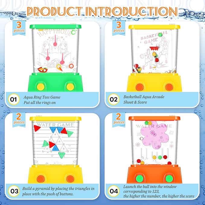 Sumind 10 Pieces Handheld Water Game for Kids Mini Water Ring Toss and Basketball Hoop Toy 90s Retro Mini Games for Goodie Bags Stuffers Birthday Return Gifts Classroom Rewards(Fresh Style)