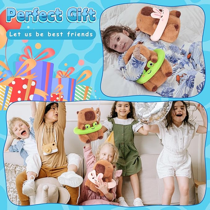 Achwishap Capybara Stuffed Animal,Soft Capybara Plush,Cute Plushies Kawaii Capybara Plush Toys,10” Plush Stuffed Toy with Bunny Swimming Circle Plushie Birthday Gifts for Kids Adults