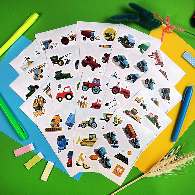 BulbaCraft 100 Pcs Tractor Stickers & Decals, Tractor Birthday Party Supplies, Gifts for Women & Men