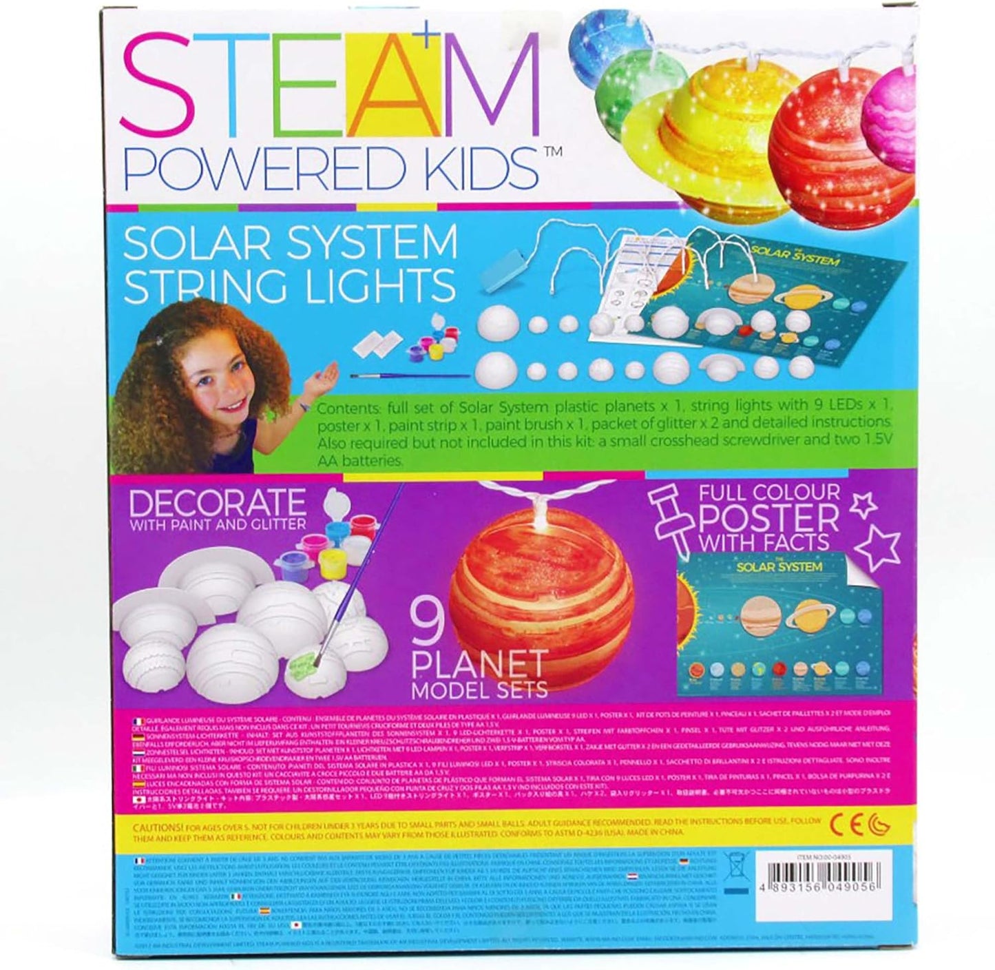 4M: STEAM Powered Kids: Solar System String Lights - Assemble & Paint Your Mini-Planetarium, LED Lights, DIY Outer Space Art & Craft Kit, Kids Ages 5+