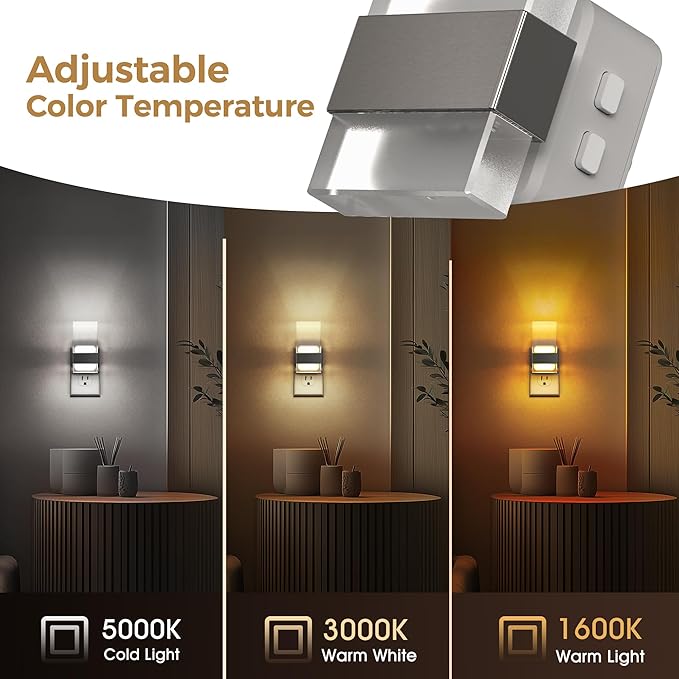 L LOHAS LED Night Light, 2 Pack Adjustable Color Temperature Night Lights Plug Into Wall, 2000K/3000K/5000K 3CCT Nightlight, Dusk to Dawn Sensor Dimmable Nightlights for Bathroom, Hallway, Gift