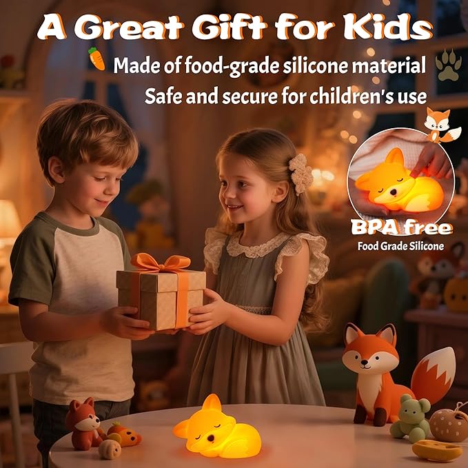 Lampeez Fox Night Light, Cute Fox Gifts, Soft Silicone Lamp Nursery Nightlight LED Touch Light, Bedroom Decor as Xmas Birthday Gift for Boys Girls