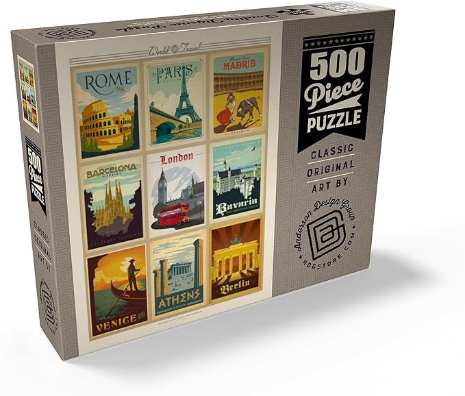 MyPuzzle World Travel: Multi-Image Print - Edition 1, Vintage Poster - Premium 500 Piece Jigsaw Puzzle for Adults