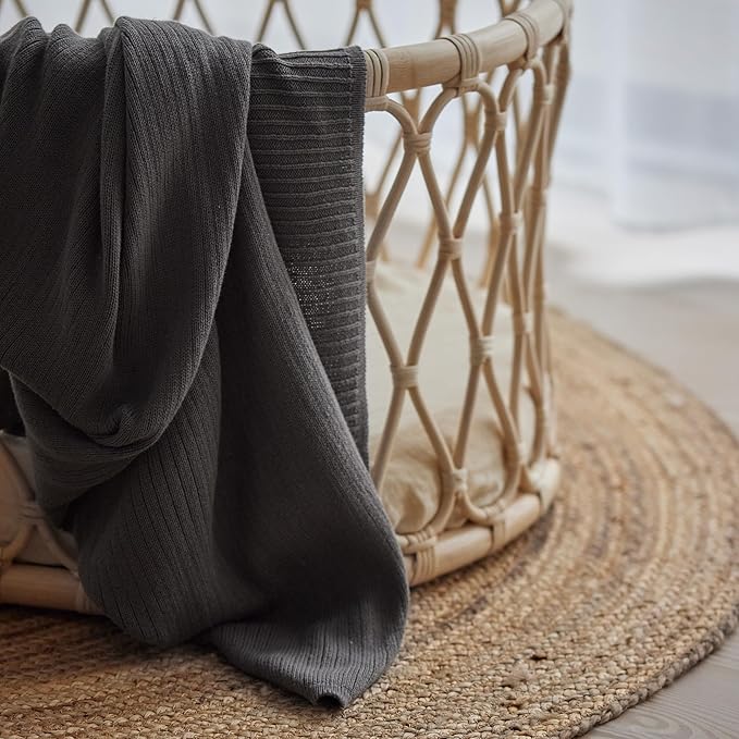 Knitted Organic Cotton Baby Blanket- Swaddle Blanket, 30" x 40" Soft Receiving Blanket for Newborn (Stone Grey)