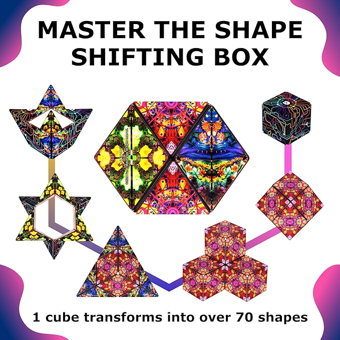 SHASHIBO Shape Shifting Box - Award-Winning Fidget Toy w/ 36 Rare Earth Magnets - Fidget Cube Transforms Into Over 70 Shapes, Sensory Toy Gift for Kids, Teens, and Adults (QDOT Map)