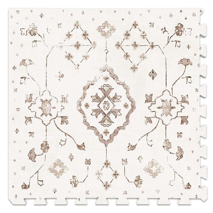 Lillefolk Baby Play Mat for Floor – 6x8ft Vintage Coffee | Soft Non Toxic Premium EVA Foam Tiles for Tummy Time, Crawling & Playroom – Waterproof Floor Mat for Babies & Toddlers (12 Tiles)