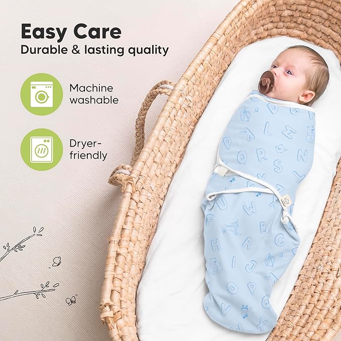 KeaBabies 3-Pack Organic Baby Swaddle Sleep Sacks - Swaddles for Newborns, Infant 3-6 Months, Baby Girls, Boys, Soft & Snug Newborn Sleep Sack, Nursery Swaddling Blankets (ABC Land Cloud, Large)