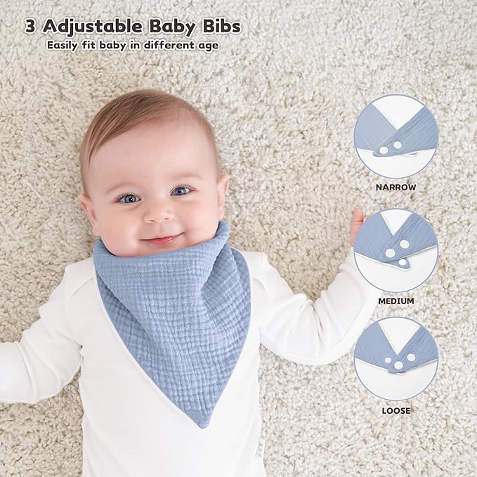 Susurration Muslin Baby Drool Bibs 6Pack Soft Triangular Adjustable Baby Bandana Bibs for Unisex Baby Girls & Boys