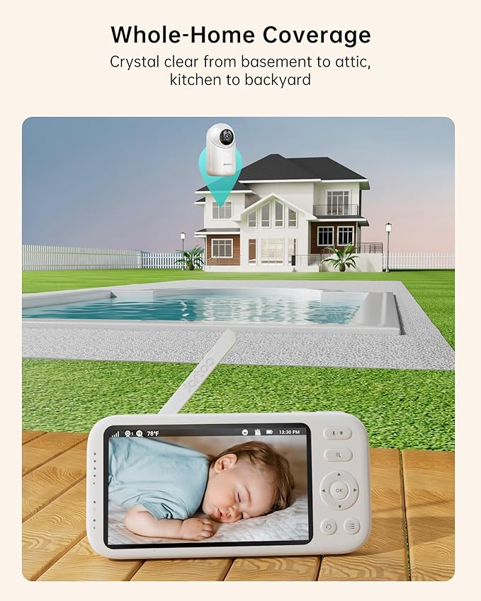 Jartoo 2K Video Baby Monitor with Camera and Audio, 1860ft Long Range Baby Monitor No WiFi 5.5" FHD Screen ANC Baby Camera Wireless, Feeding Clock, Night Vision, 2-Way Talk, AI Cry Detect, 6000mAh
