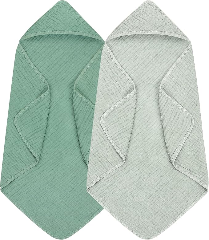 Accmor 2 Pack Hooded Baby Towels, 100% Muslin Cotton Bath Towel for Babies, Newborn, Infant and Toddler, Absorbent Soft Baby Bath Towel with Hood, Boy and Girl Bath Essentials