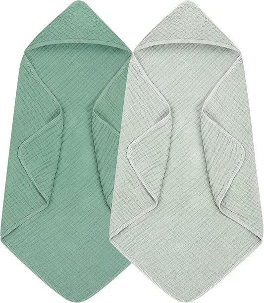 Accmor 2 Pack Hooded Baby Towels, 100% Muslin Cotton Bath Towel for Babies, Newborn, Infant and Toddler, Absorbent Soft Baby Bath Towel with Hood, Boy and Girl Bath Essentials