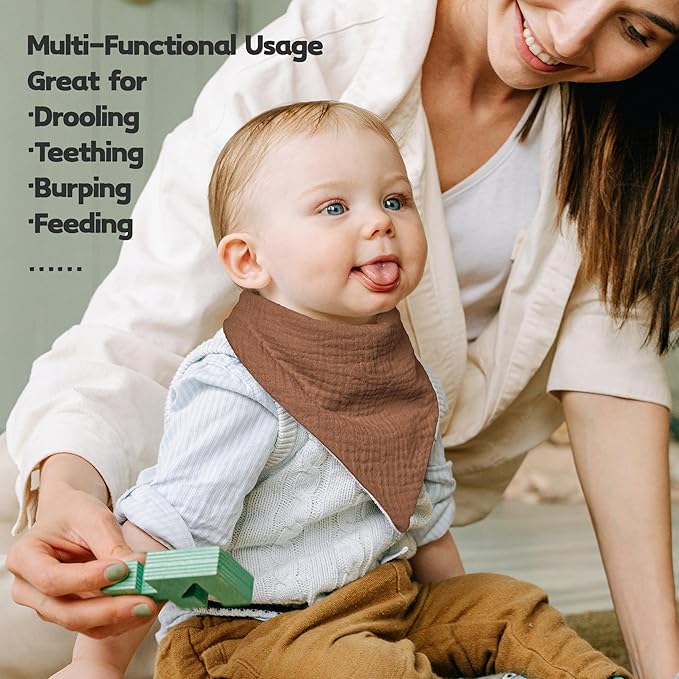 Susurration Muslin Baby Drool Bibs 6Pack Soft Triangular Adjustable Baby Bandana Bibs for Unisex Baby Girls & Boys