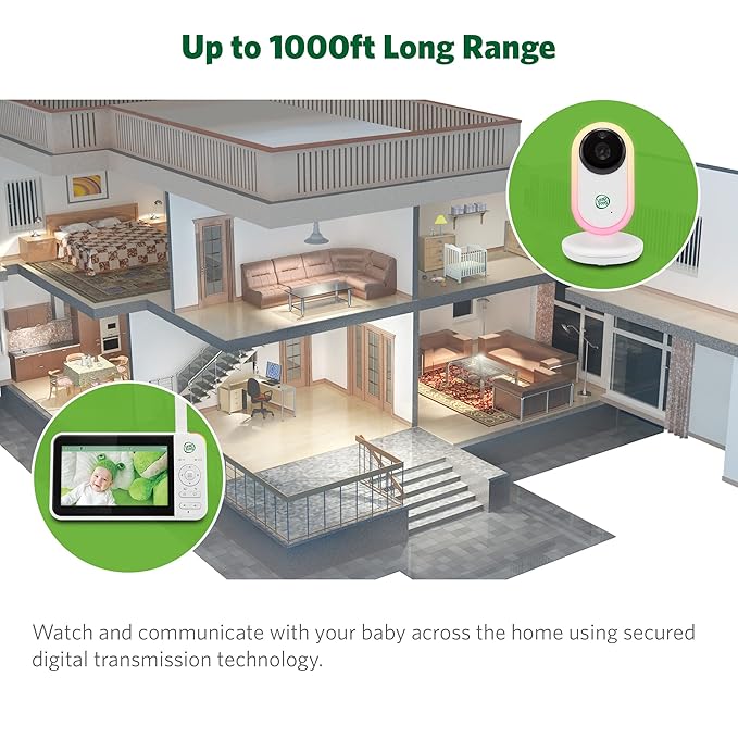 LeapFrog LF2415 Baby Monitor, 5” IPS LCD Screen, 1000ft Range, Night Vision, Soothing Lullabies, NightLight, 2-Way Audio, Temperature Sensor, SecureTransmission No WiFi