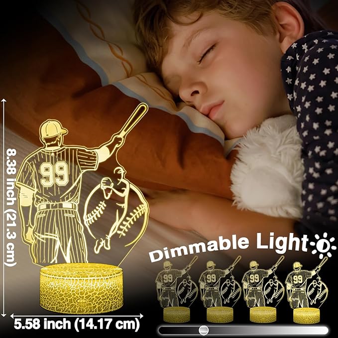 Baseball Gifts for Boys, 16 Colors Baseball Night Light - Remote Control, Timer Tpye-C Dimmable Lamp, LED 3D Light Illusion, Glow Room Decor