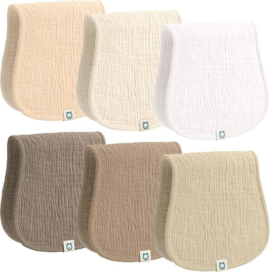 Muslin Burp Cloths Set, 6 Pieces, 100% Organic Cotton Hand Washcloths for Baby Boys and Girls Extra Absorbent and Soft Burping Rags (Sand - Multi Colored)